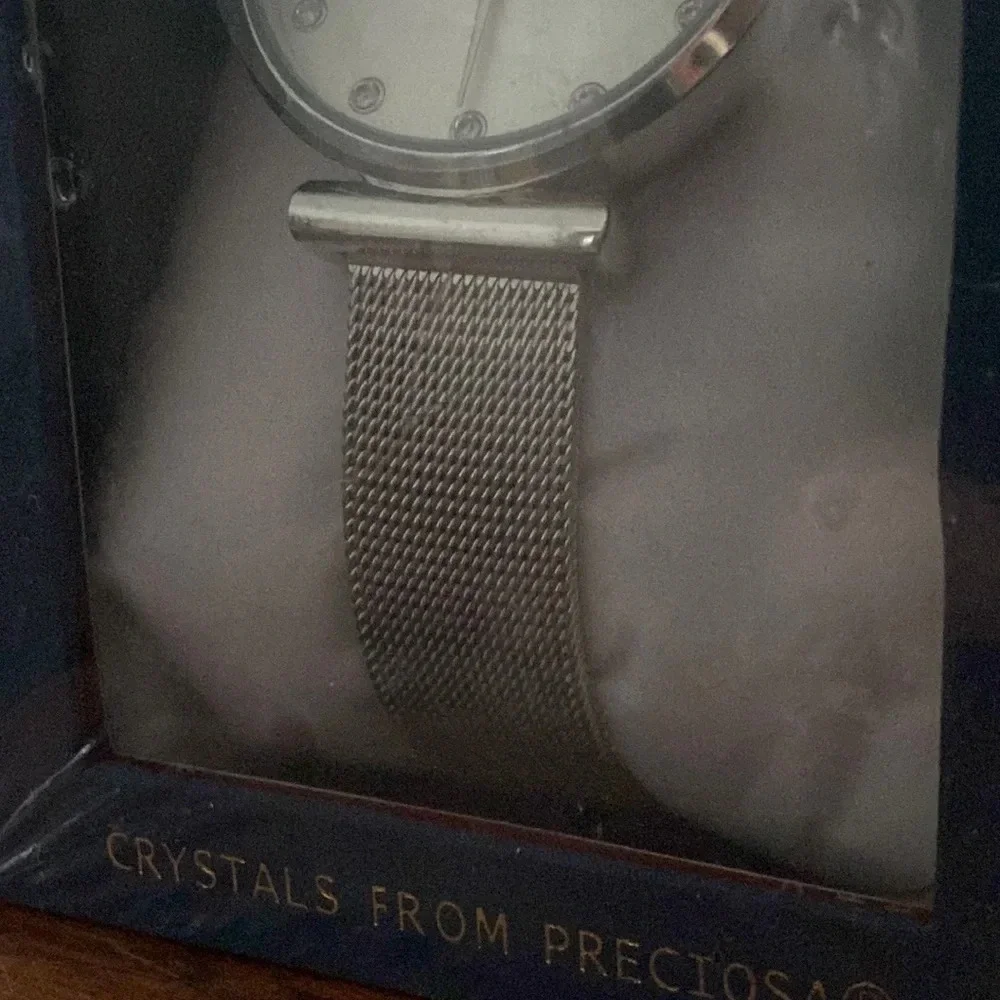 NWT Aura Women’s Watch Silver Faux Crystals from Preciosa Metal Band
